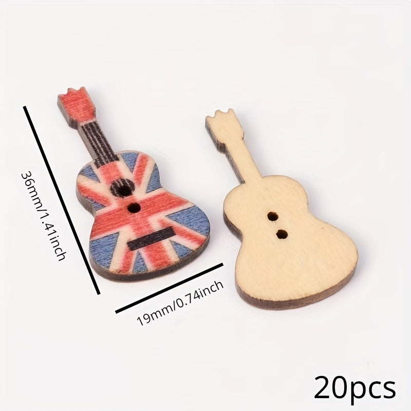 20pcs Mixed Guitar Wooden Sewing Buttons For Clothing Needlework Scrapbooking