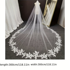 Lace Wedding Veil Embroidery Flower Cathedral Bridal Veil