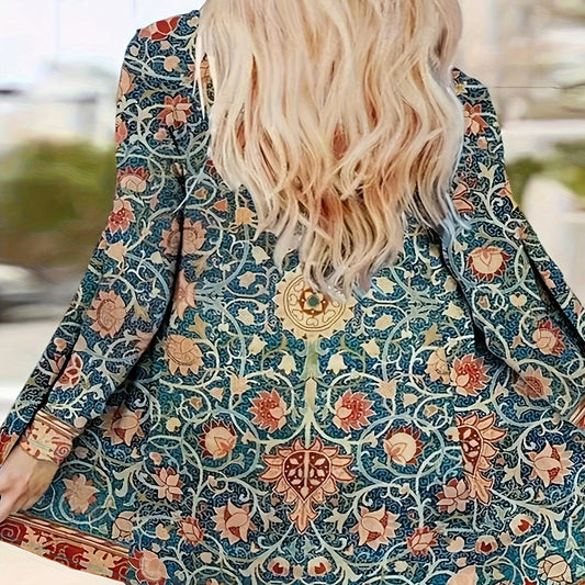 Boho Floral Print Open Front Cardigan