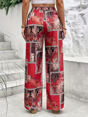  Patchwork Print Boho Pants High Rise Loose Fit Straight Leg Trousers