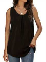  Solid Ruched Round Neck Tunic Vest Top