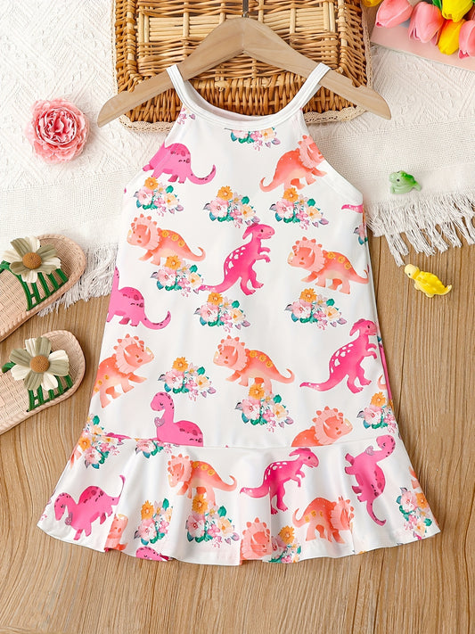 Flamingo Print Tank Dress Kids Summer Outfit