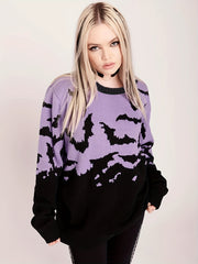 Halloween Batwing Pattern Sweater Long Sleeve Crew Neck Pullover