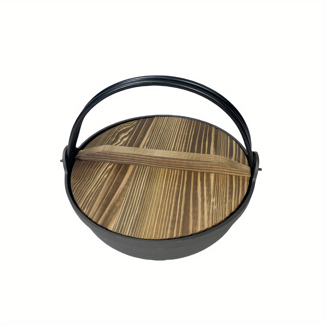 Cast Iron Pot Double Handle Non Stick Pot Wooden Cover