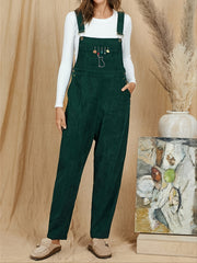 Casual Corduroy Criss Cross Jumpsuit Solid Pocket Loose Jumpsuit