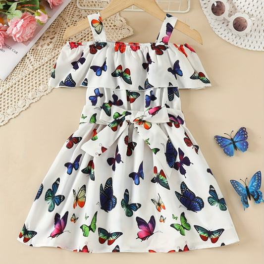 Toddler Girls Cold Shoulder Butterfly Graphic Dress