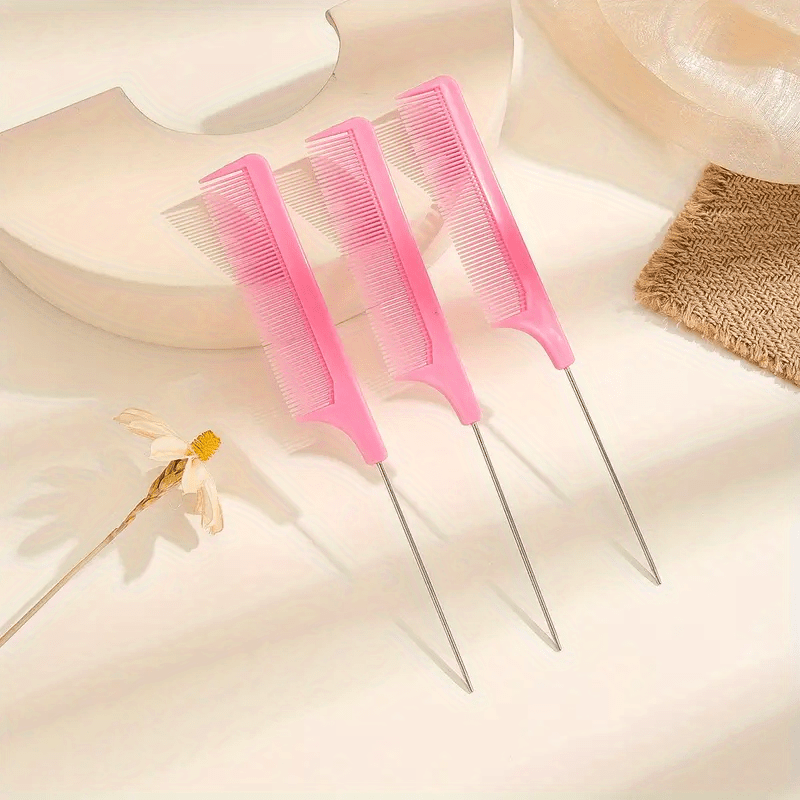 3pcs Rat Tail Comb Steel Pin Rat Tail Plastic Teasing Comb
