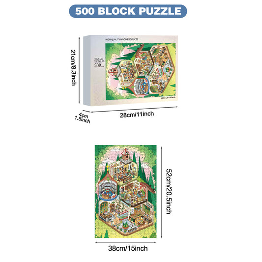 Wooden Puzzle - 500/1000pcs Cartoon Store Print - Stress Relief Family Game