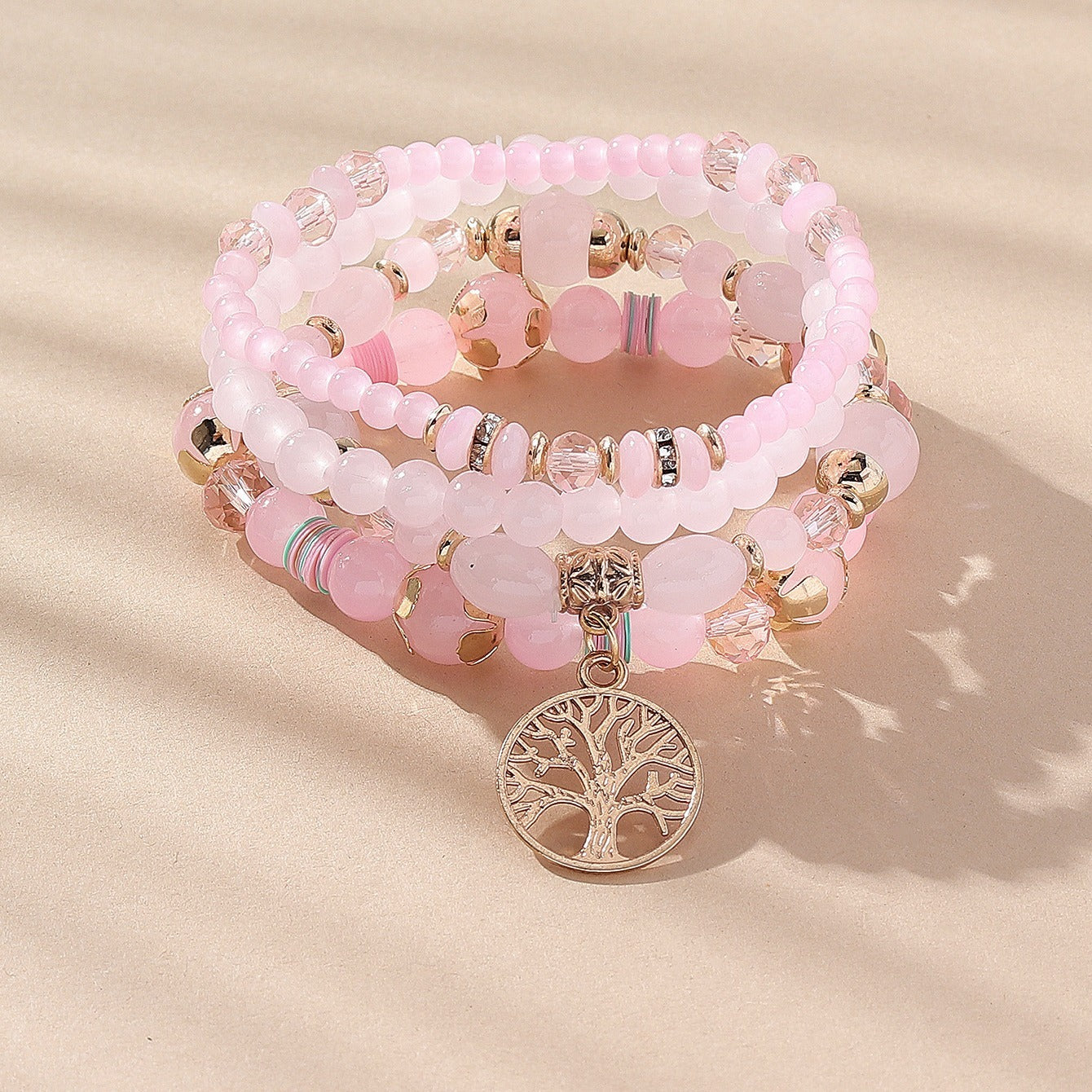 Tree Of Life Beads Bracelet Set 4 Pcs Stretch Pendant Bangle Wrap Hand Jewelry
