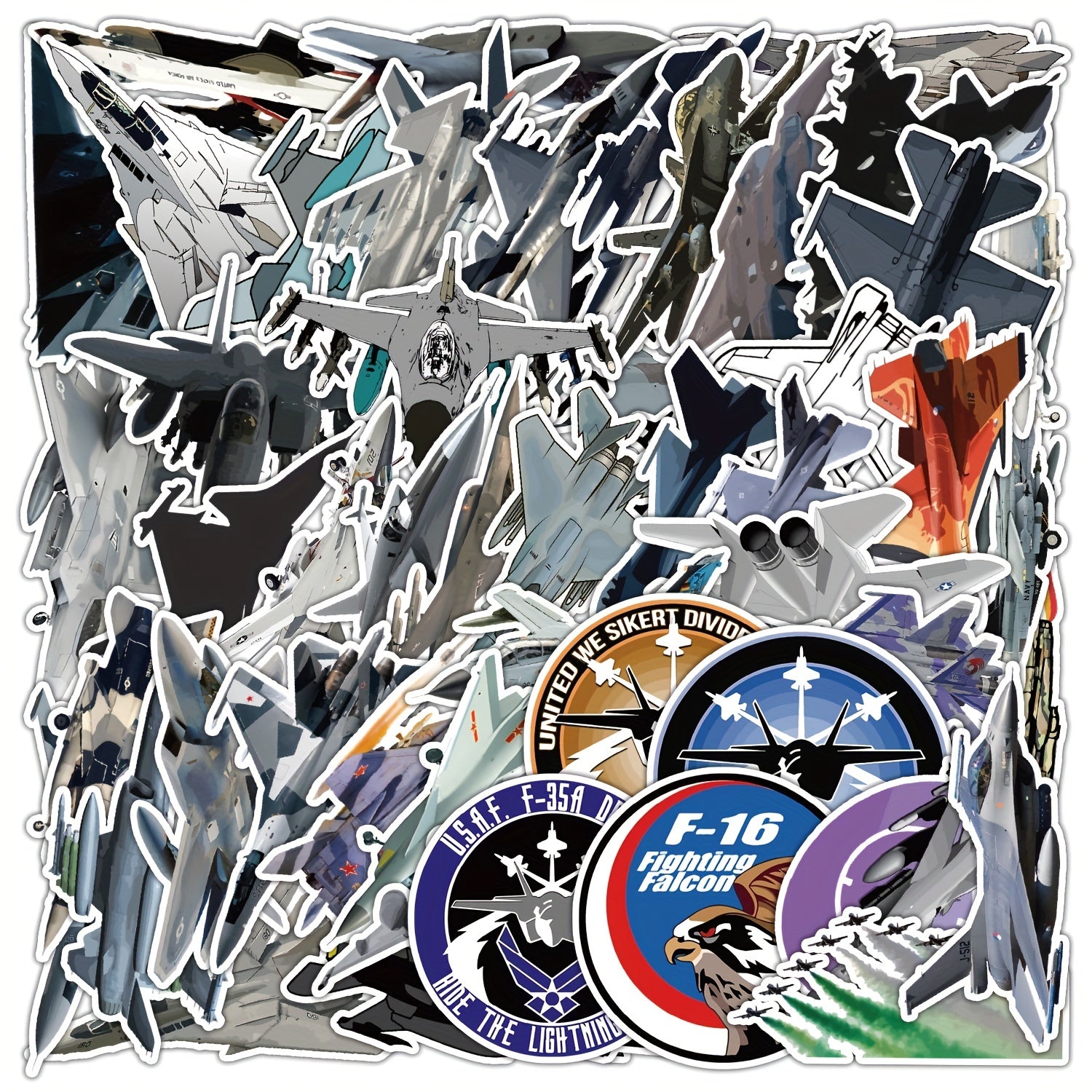 50pcs Fighter Plane Doodle Stickers Waterproof Vinyl Cartoon Stickers For Kids