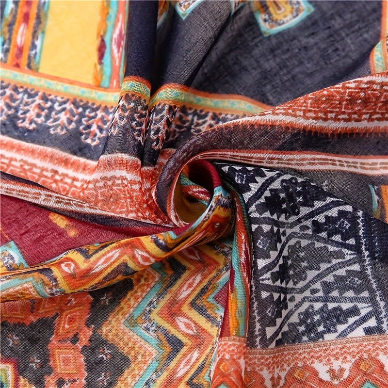 Boho Colorful Fringed Scarf Geometric Printed Sunscreen Shawl