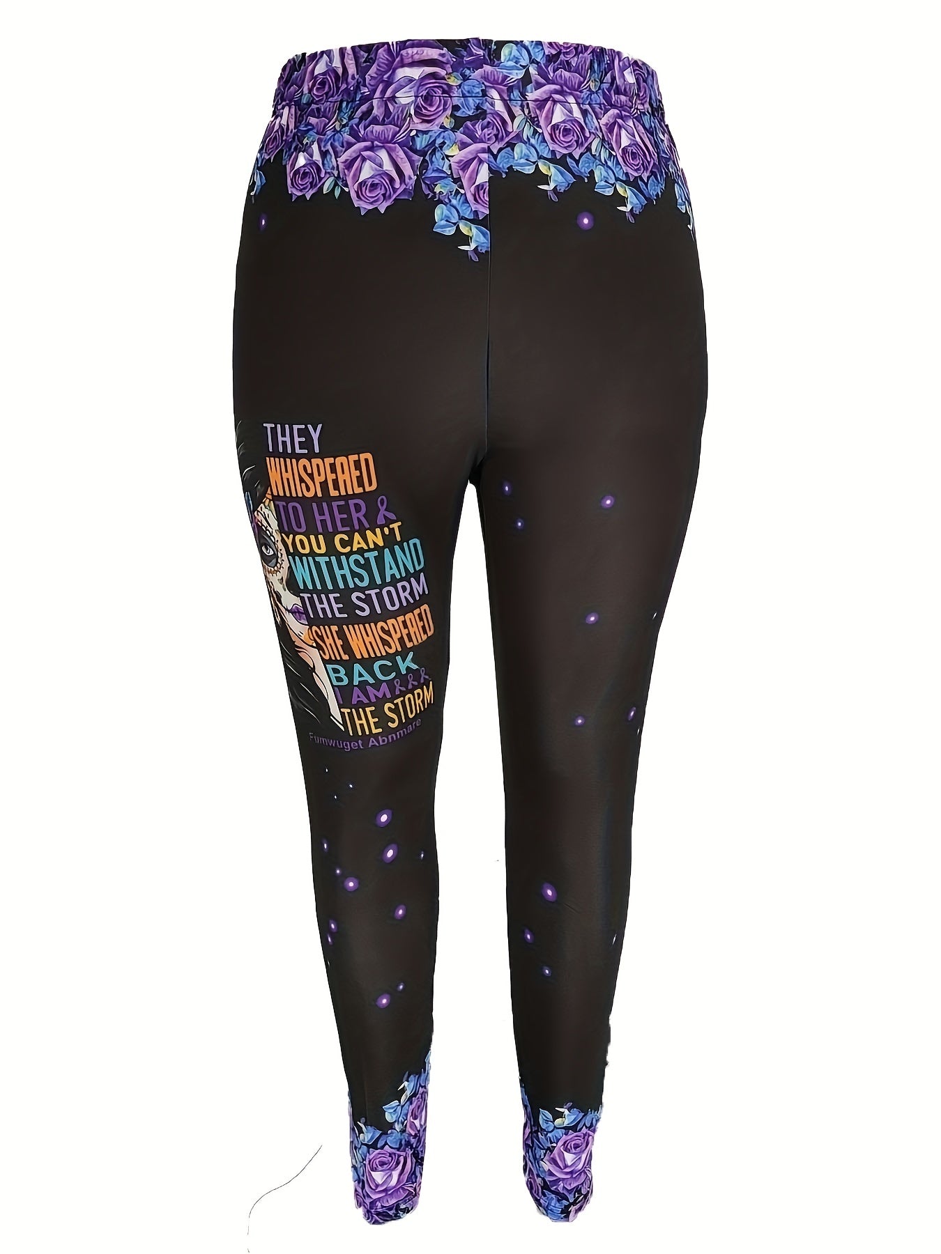Women's Plus Floral Skull & Slogan Print Tank Top & Leggings Outfit Set