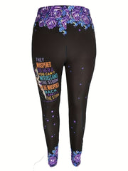 Women's Plus Floral Skull & Slogan Print Tank Top & Leggings Outfit Set