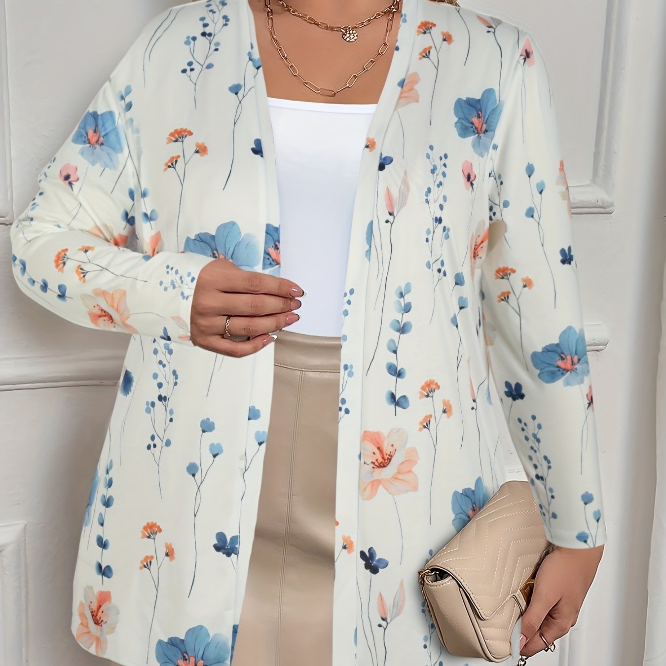  Floral Print Long Sleeve Cardigan