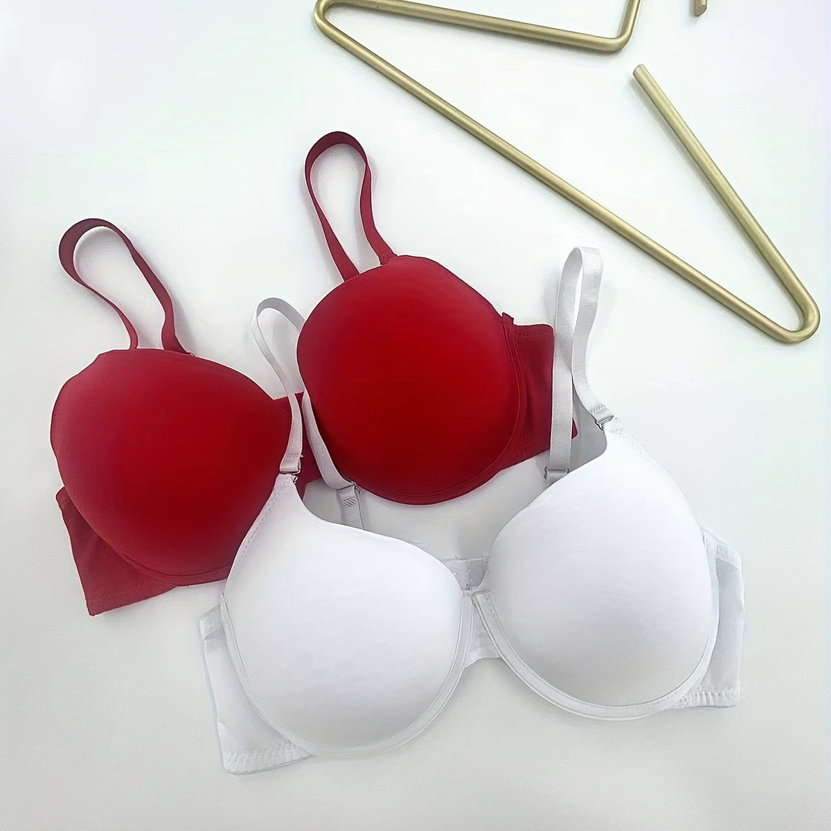 2pcs Solid T Shirt Bras Comfy & Breathable Push Up Bra