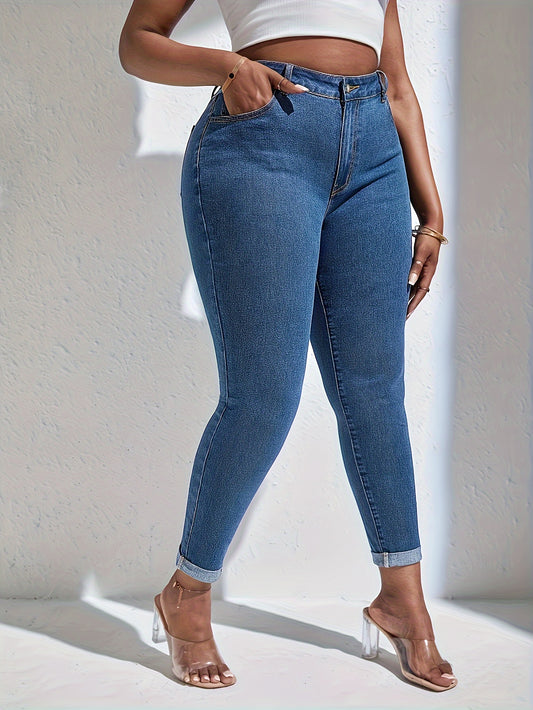  Sexy Jeans Women's Plus Solid Roll Up High Rise High Stretch Skinny