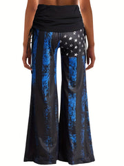  Independence Casual Pants Women's Plus Flag Print Loose Flared Leg