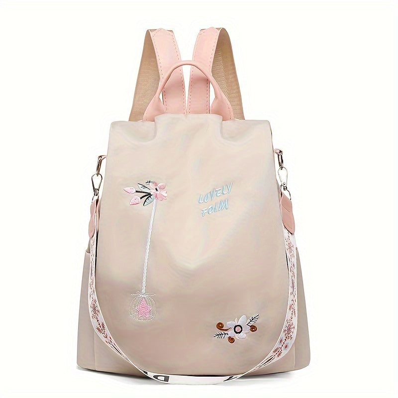 Large Capacity Flower Embroidery Nylon Backpack