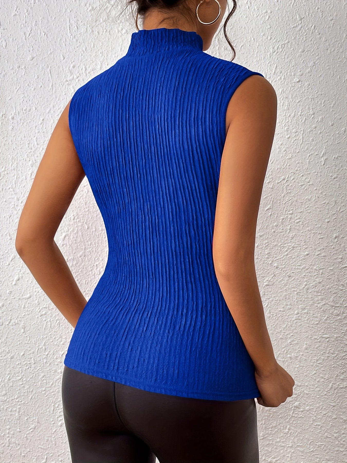 Textured Mock Neck Tank Top Sleeveless Women's Clothing