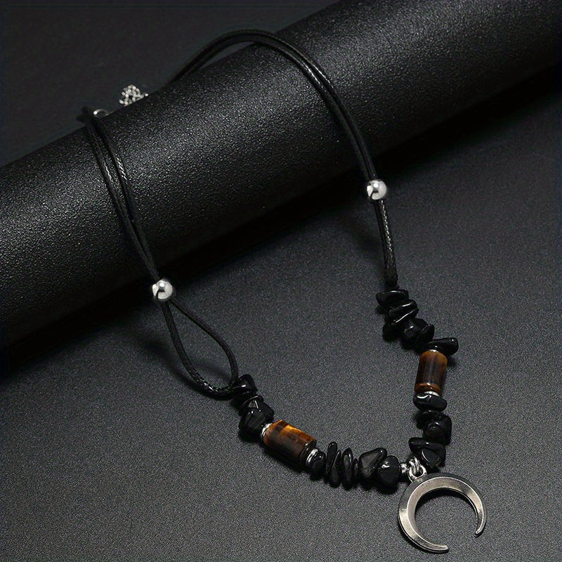 Boho Beaded Coconut Shell Vintage Necklace Alloy Pine Stone Crescent