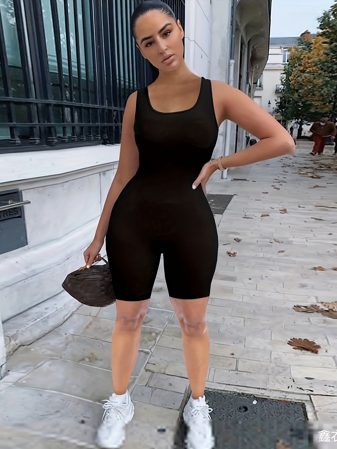 Solid Slim Romper Sexy Sleeveless Crew Neck Workout Romper Women's Clothing