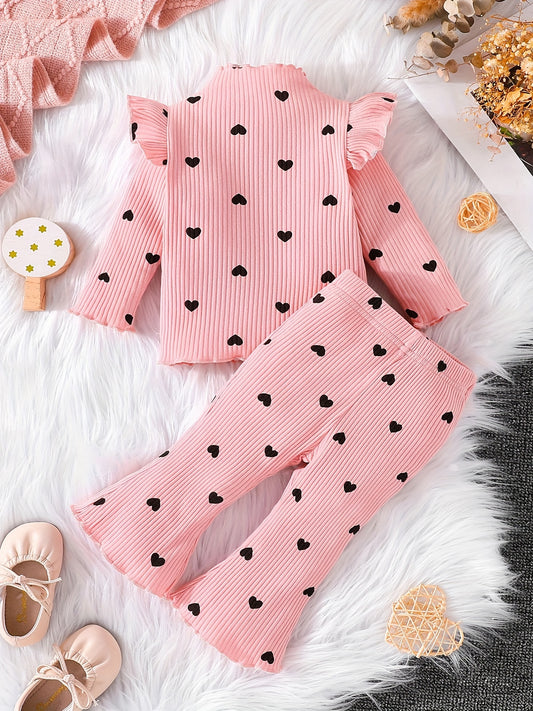 Baby Girls Love Heart Print Top Trousers Set