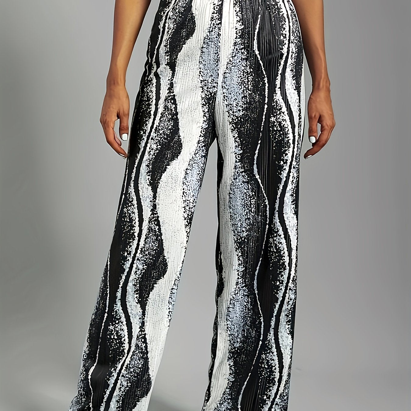Boho Pants Women's Plus Allover Print High Rise Wide Leg Trousers
