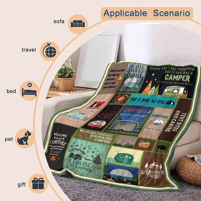 Camping Car Pattern Throw Blanket Soft & Warm for Outdoor Camping
