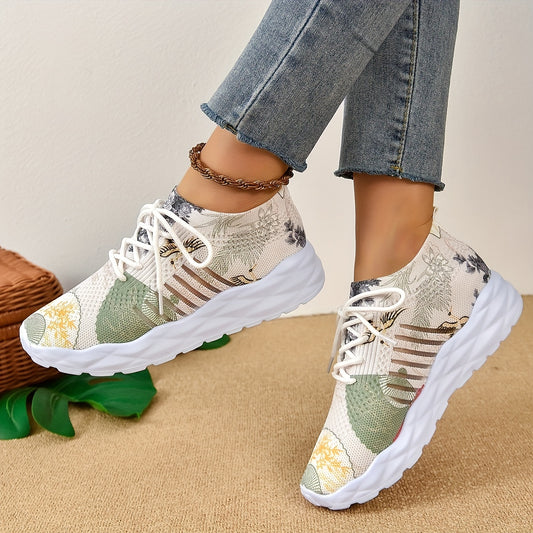 Women's Art Printed Sports Shoes Retro Knitted Low Top Running Shoes