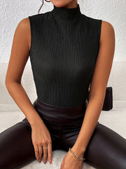 Textured Mock Neck Tank Top Sleeveless Women's Clothing