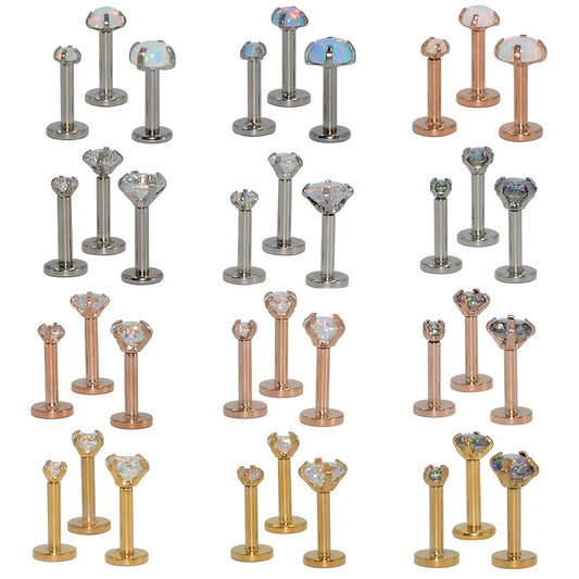 3PCS Mixed Size Opal Zircon Labret Stud Ear Piercing Jewelry