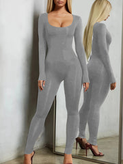 Long Sleeve Slim Fit Yoga Jumpsuit Bodycon Sports Solid Bodysuit