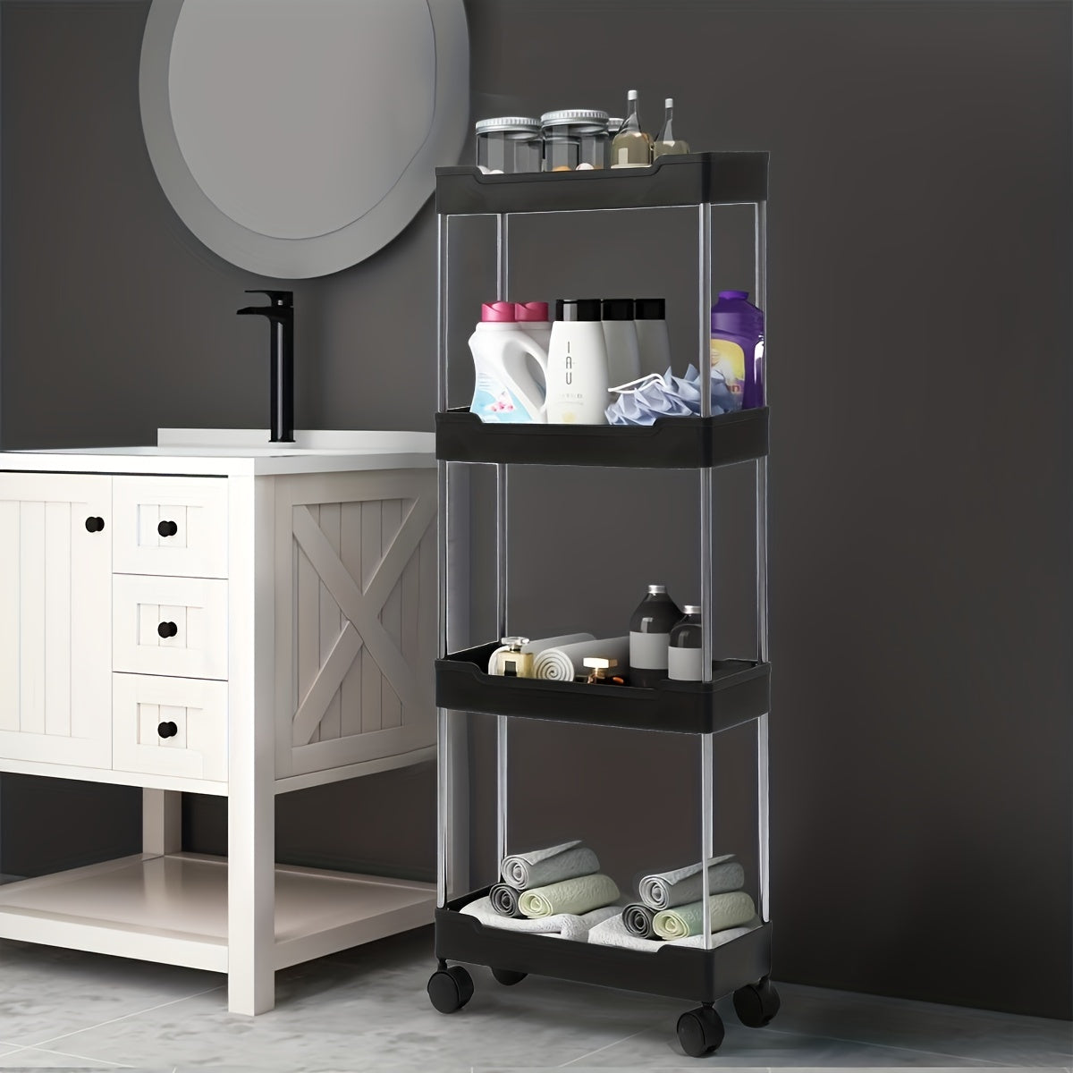 Slim Rolling Storage Cart 4 Layer Bathroom Storage