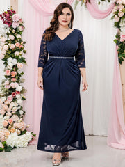  Colorblock Sequin Lace Bridesmaid Maxi Dress