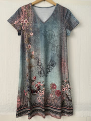 Short Sleeve V Neck Dress Casual Dress For Summer & Spring