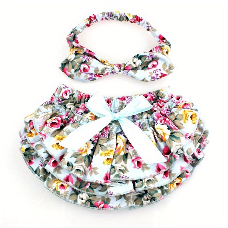 2pcs Baby Flower Pattern Shorts With Headband Set