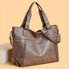 Large Capacity PU Leather Women's Shoulder Bag with Zipper Closure