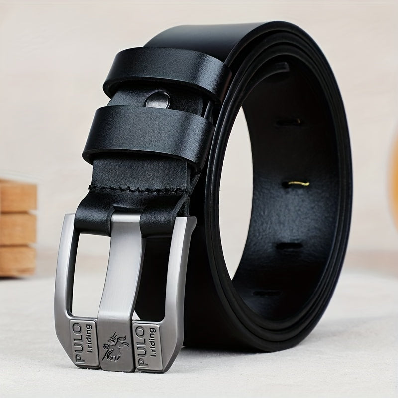 Men's Pin Buckle Belt PU Leather Casual Jeans Pants