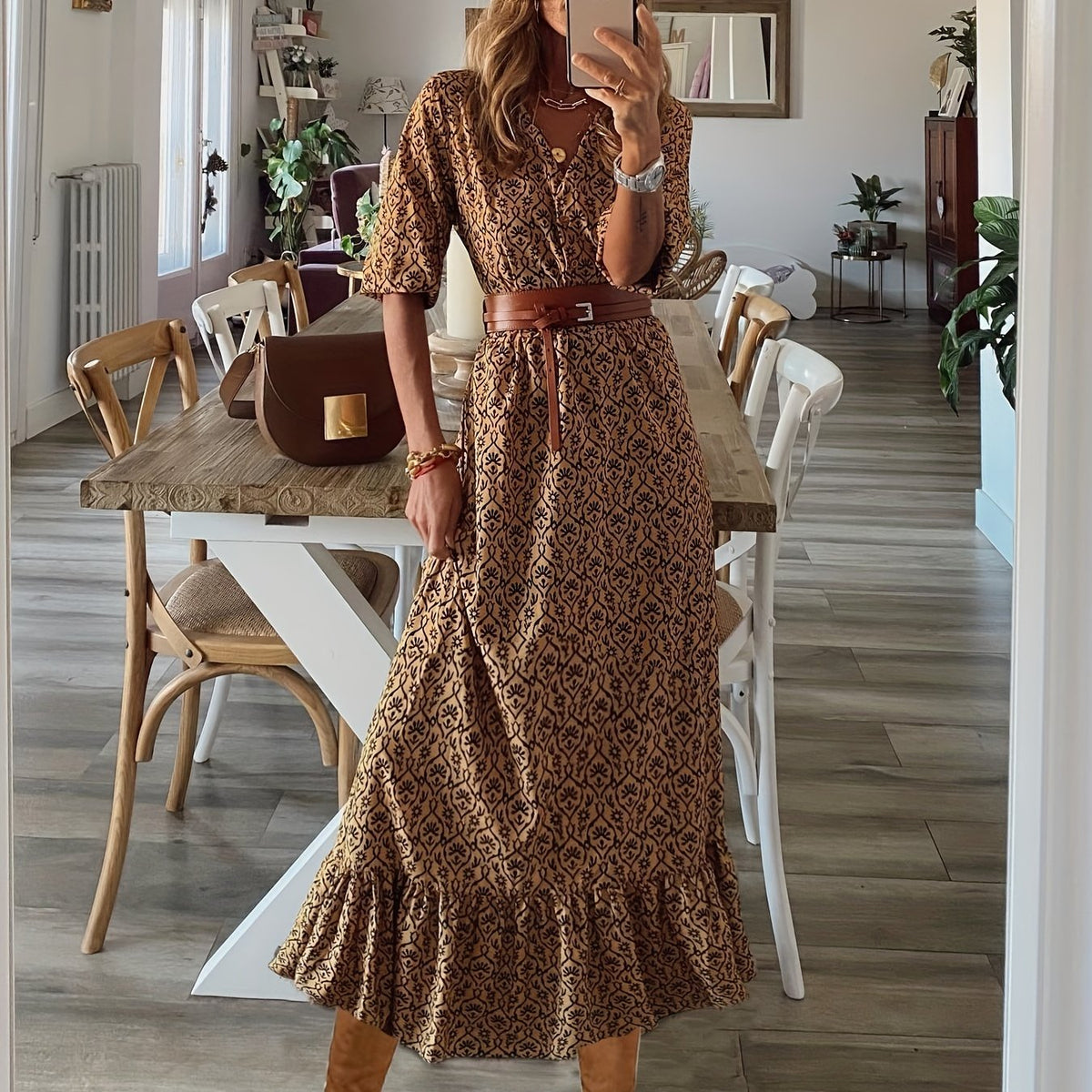  Boho Dress Women's Plus Allover Print Maxi Dress