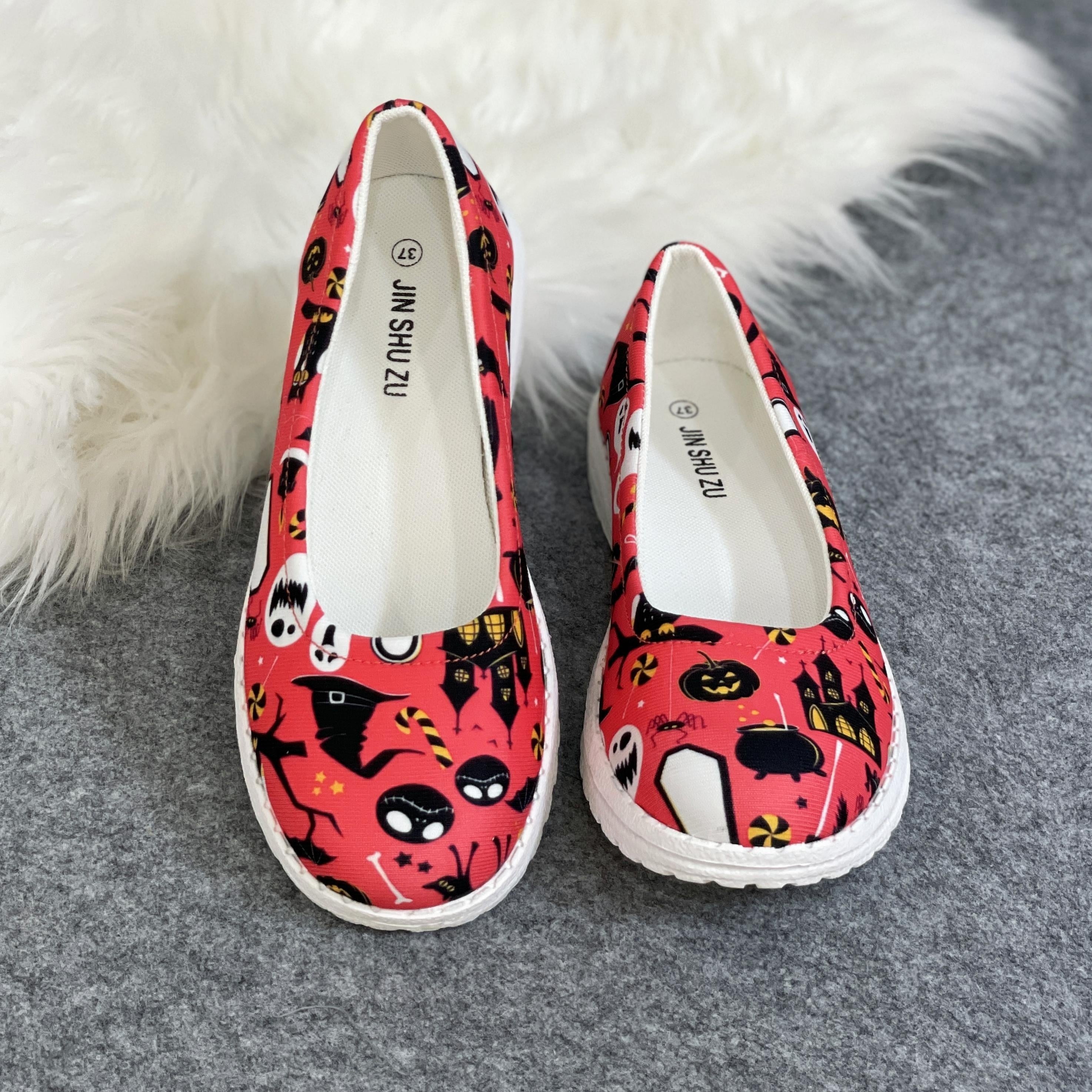 Halloween Colorful Elements Print Low Top Sport Flat Shoes