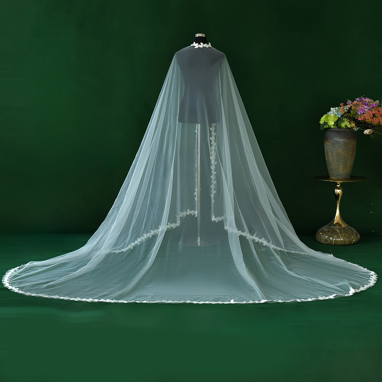 Adjustable Cathedral Length Wedding Veil with Secure Pin Fixing Bride Mantle
