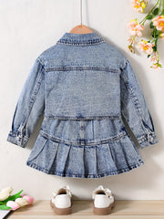 Girl's Denim 2pcs Button Front Jacket & Skirt Set Y2K Style