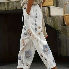Floral Print Straight Leg Plus Size Casual Pants With Pockets