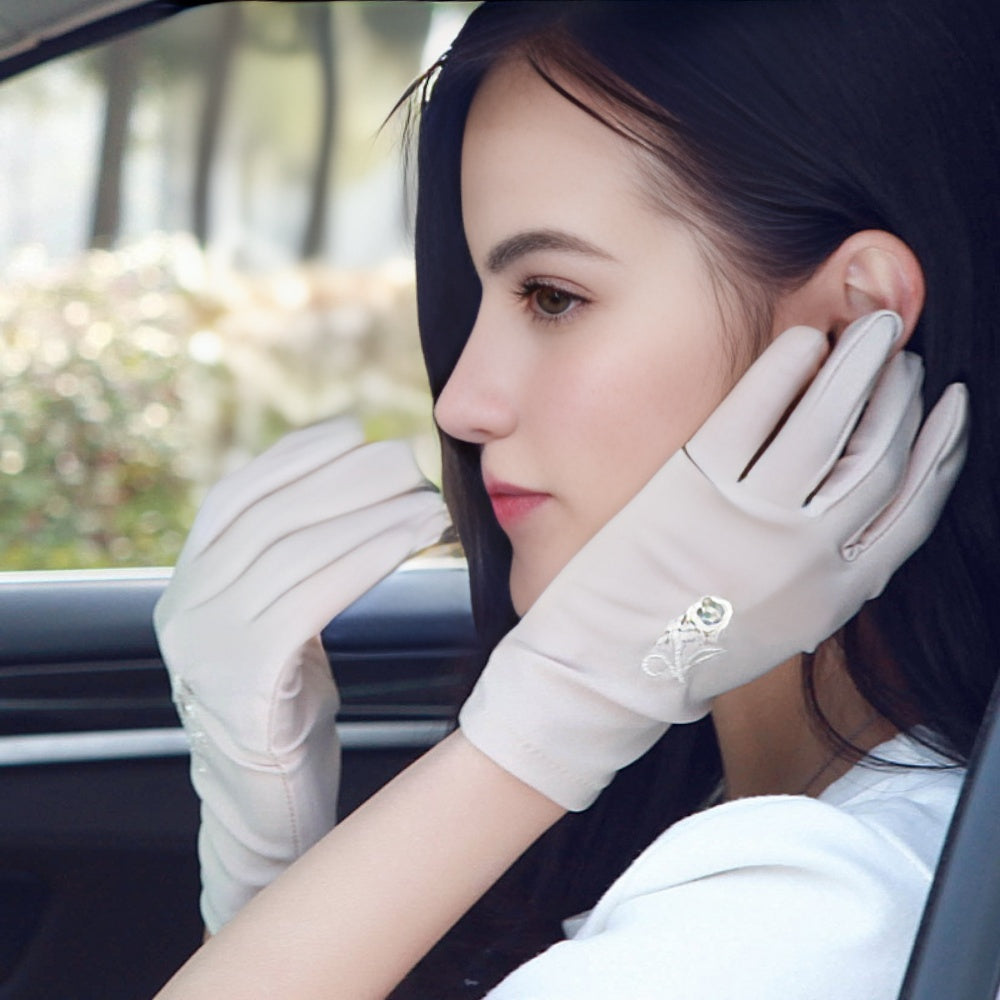 Solid Embroidered Gloves Women Sun Protection Warm Gloves