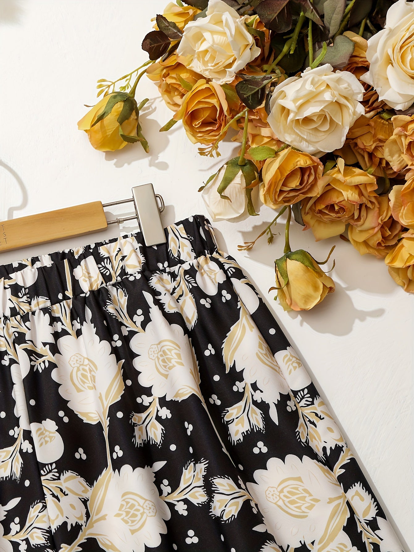  Colorblock Floral Print Wide Leg Trousers