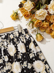  Colorblock Floral Print Wide Leg Trousers