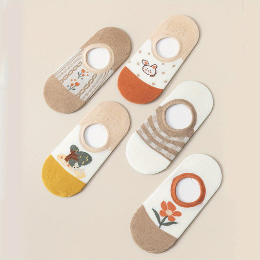 5pairs Cartoon Flower Little Rabbit Children's Non-slip Ankle Socks