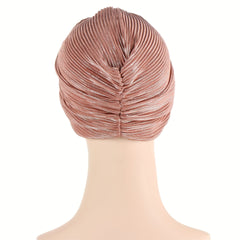 Pleated Striped Turban Cap Solid Head Wrap Classic Head Scarf
