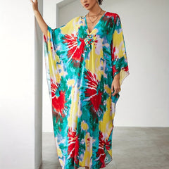  Boho Tie Dye Batwing Beach Cover Up