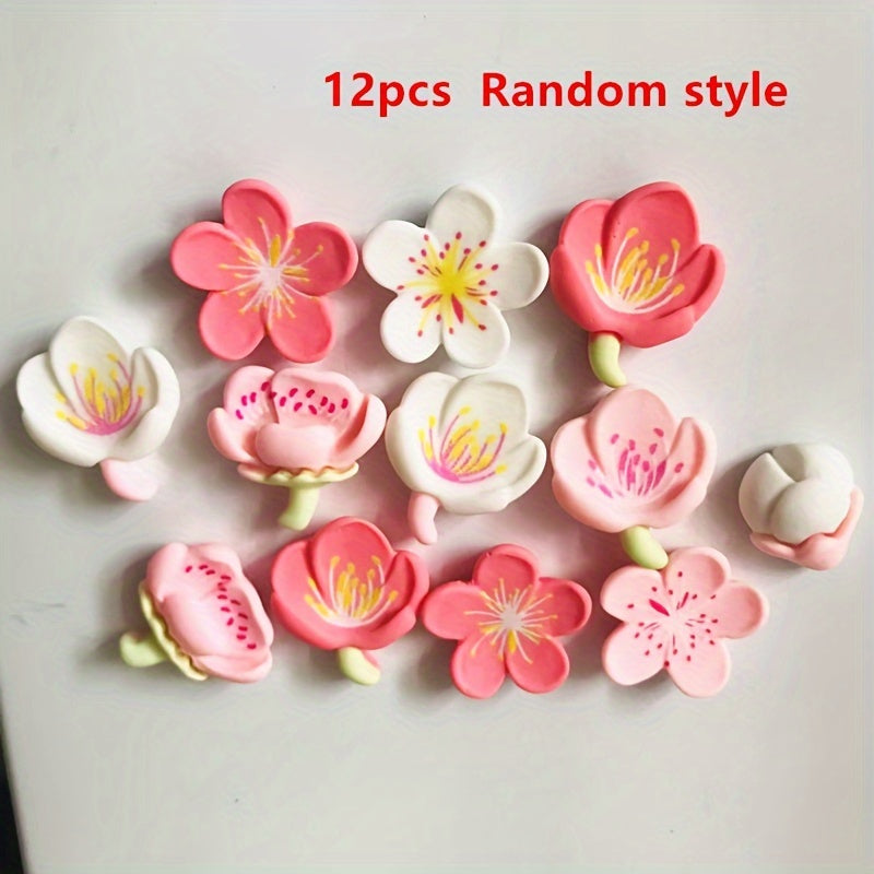 12pcs Flower Fridge Magnets Decorative Personalized Kitchen Office White